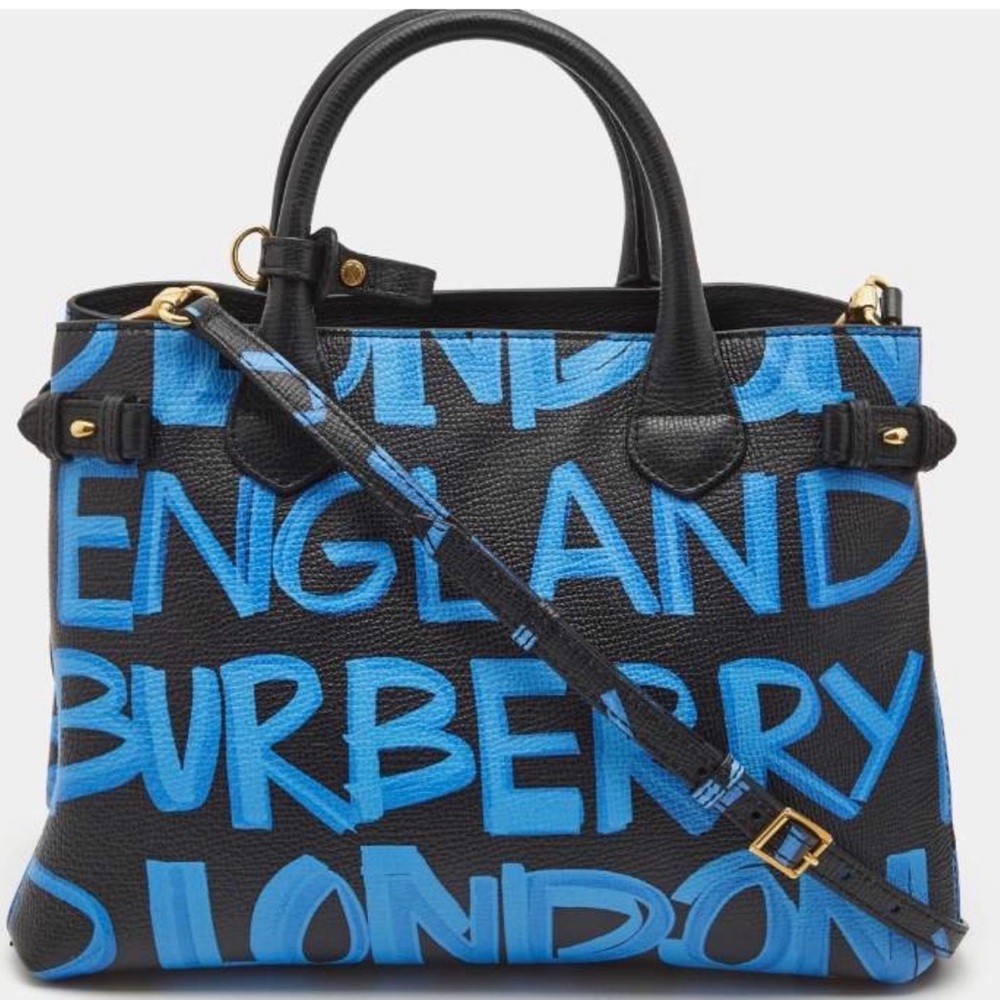Burberry Graffiti Banner Tote Black and Blue Women's Bag